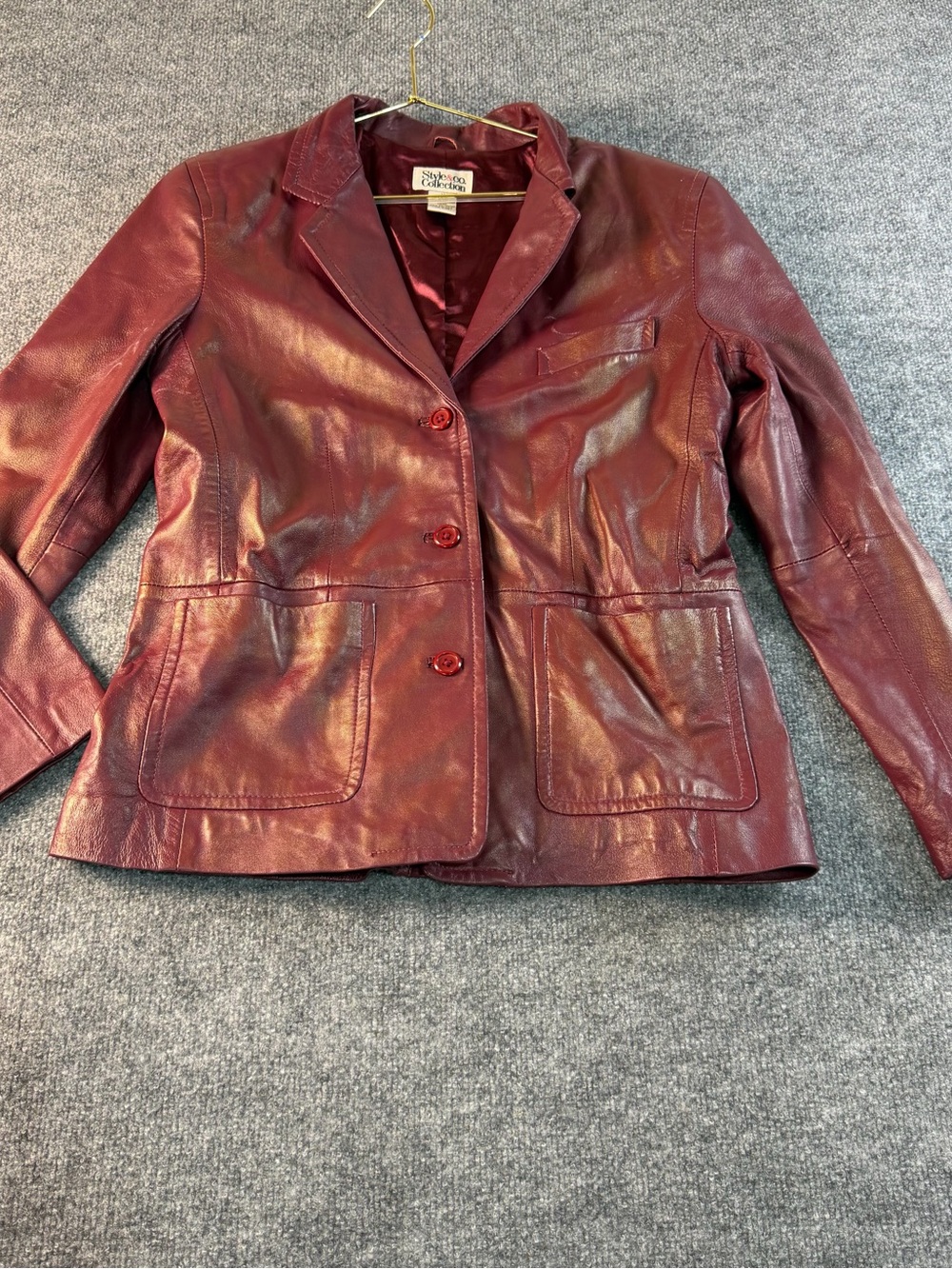 Style & Co. Burgundy Leather Blazer Jacket
